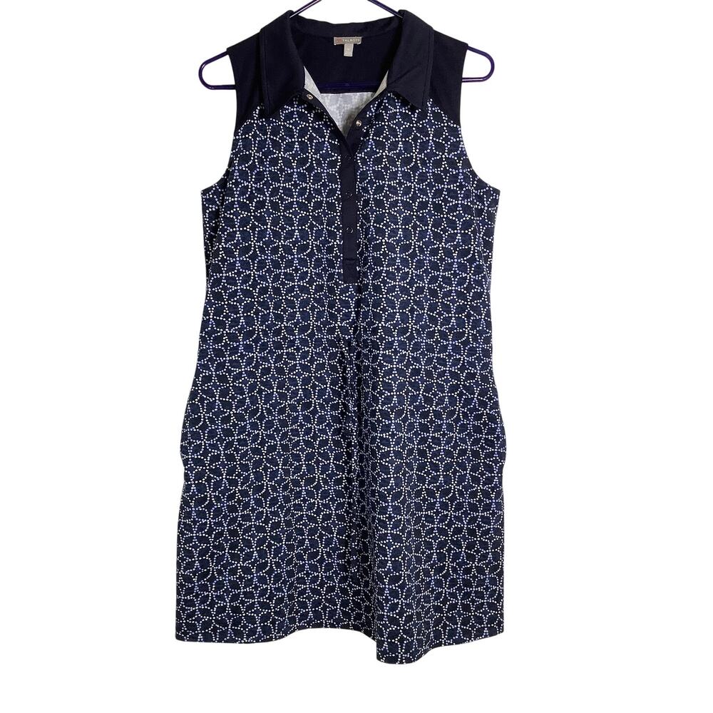 Talbots Women's M Navy Blue Geometric Pattern Mini Dress Athleisure Preppy V5-17